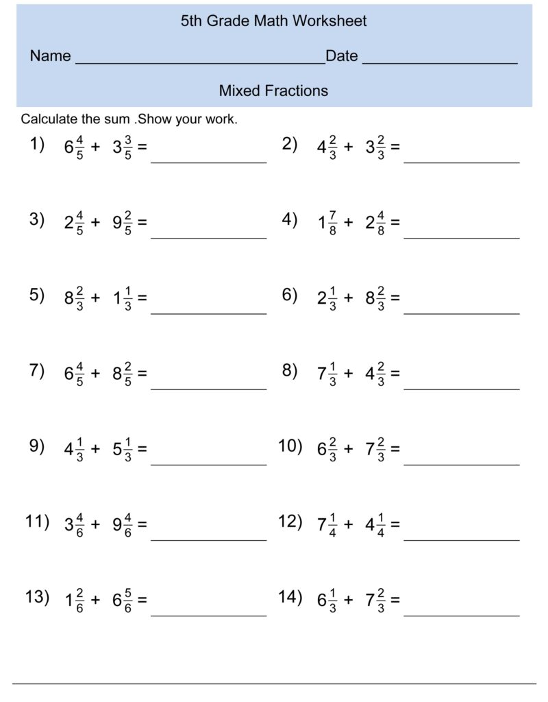 Printable 5th Grade Math Worksheets Free