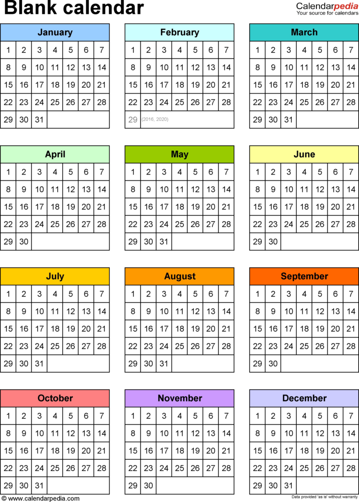 Printable Annual Calendars