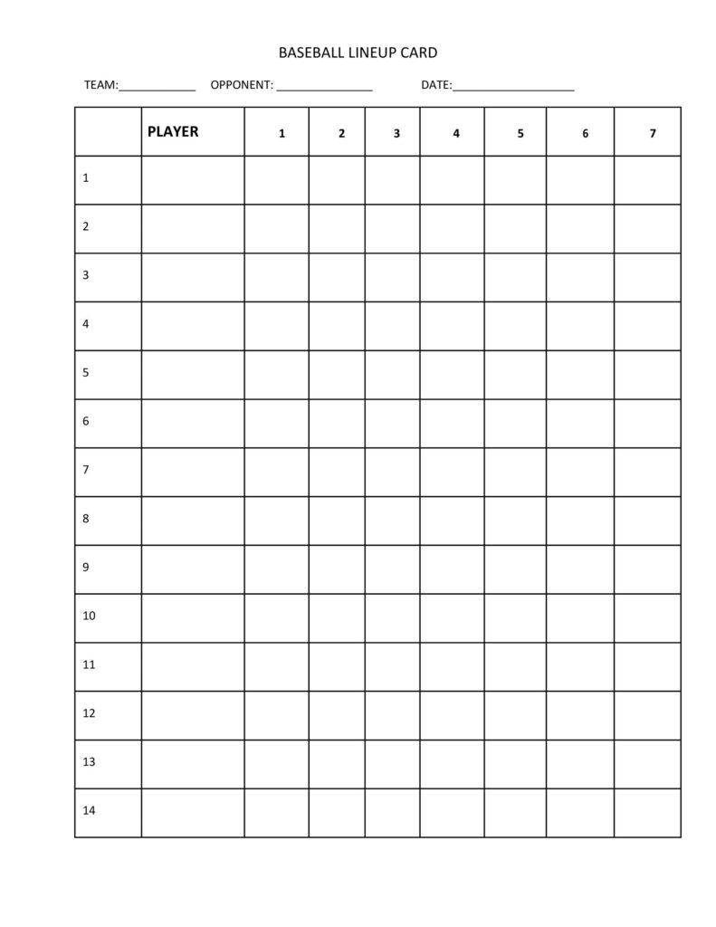 Printable Baseball Lineup Cards Printable Word Searches