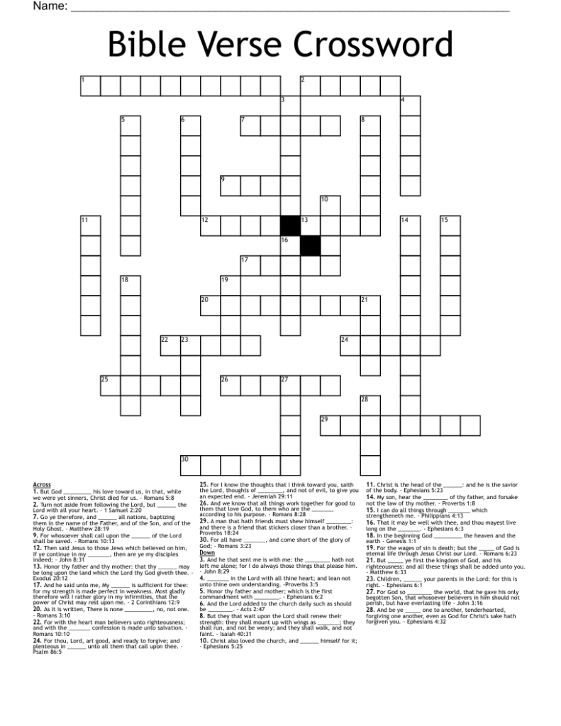 Printable Bible Crossword Puzzles