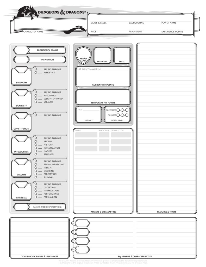 Printable Blank Dnd Character Sheet Printable Blank World