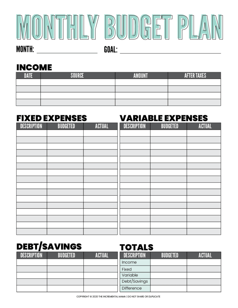 Printable Budget Sheets