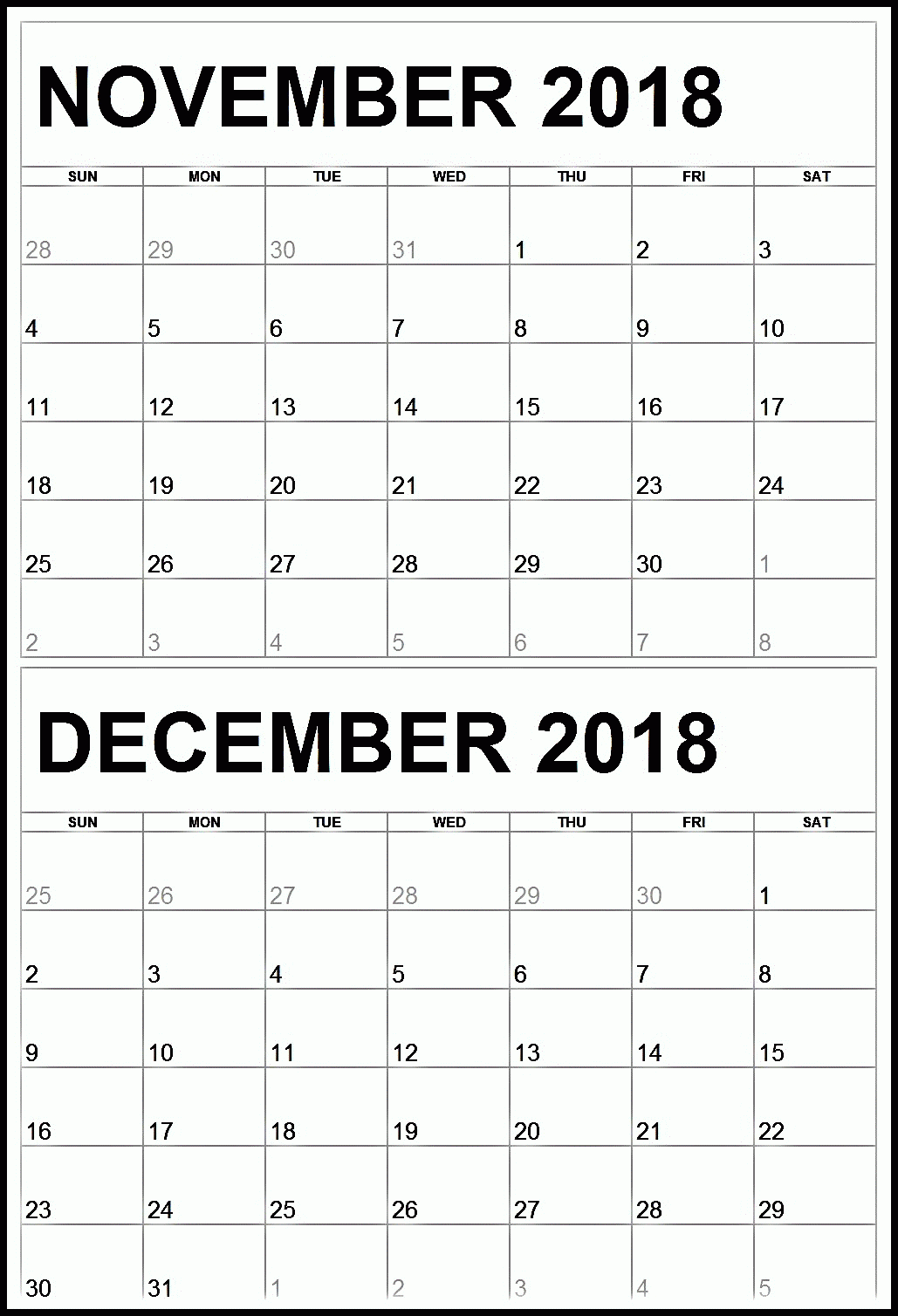 Printable Calendar November December Calendar Printables