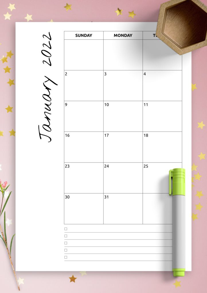 Printable Calendar With Notes