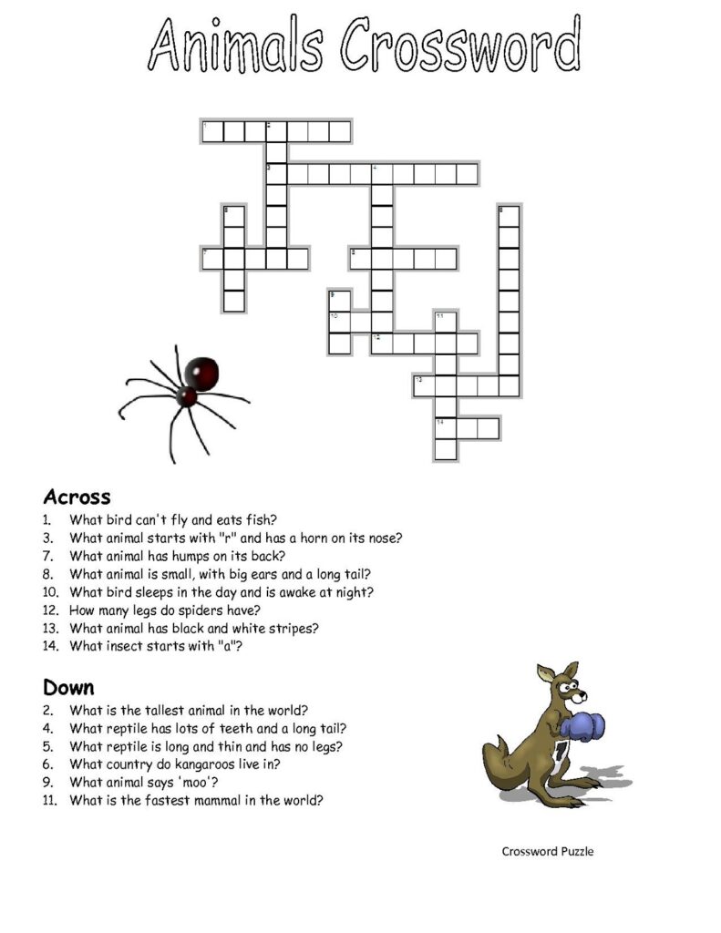 Printable Crossword Puzzle For Kids