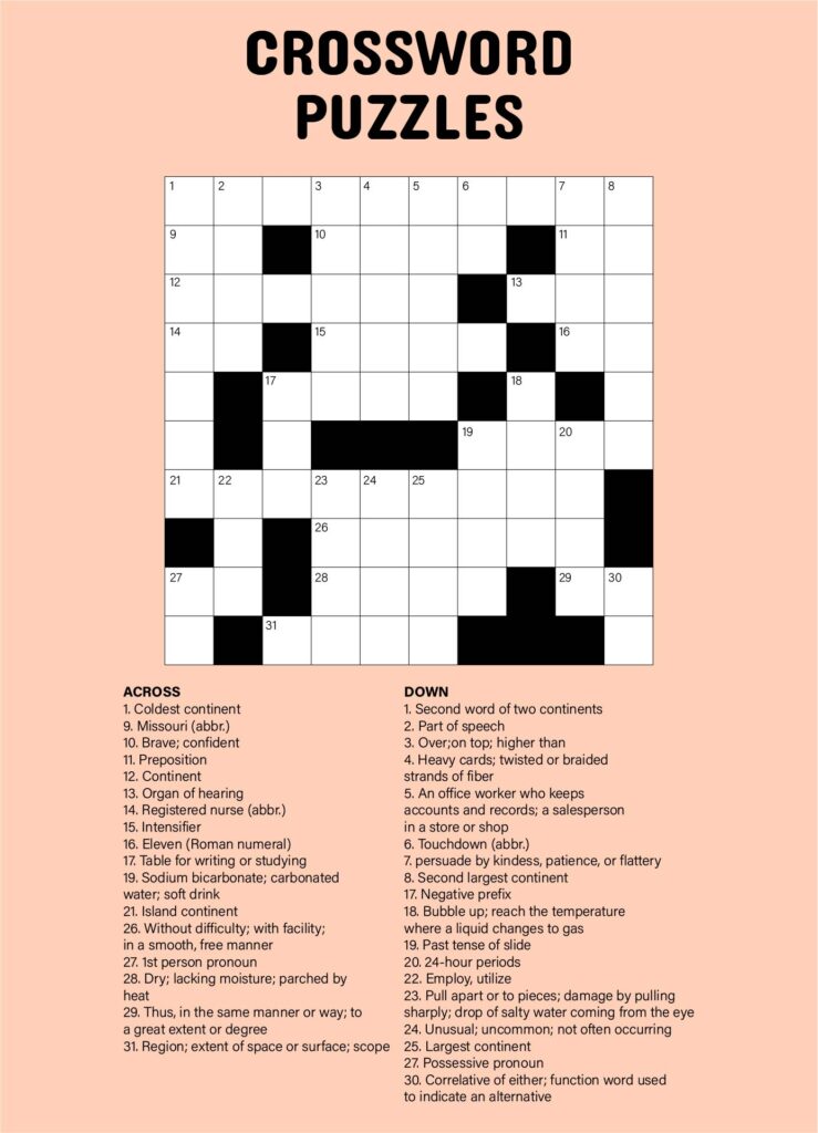 Printable Crossword Puzzles Easy Medium Printable JD