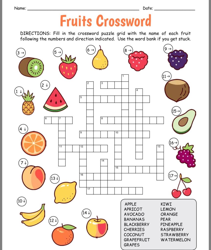 Printable Crossword Puzzles For Kids