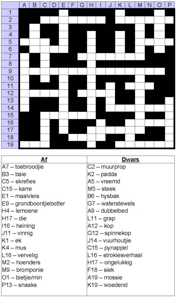 Printable Crossword Puzzles In Afrikaans Printable Crossword Puzzles