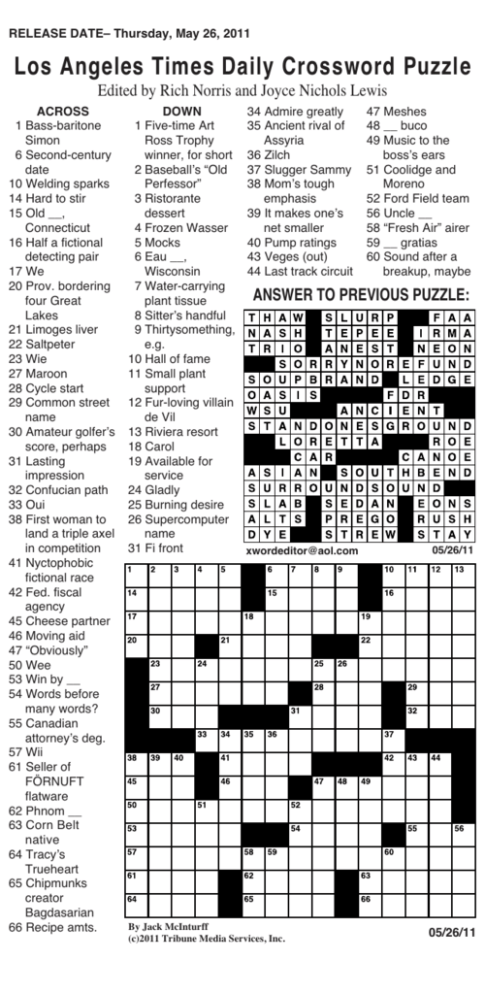 Printable Crossword Puzzles Los Angeles Times Printable Crossword Puzzles