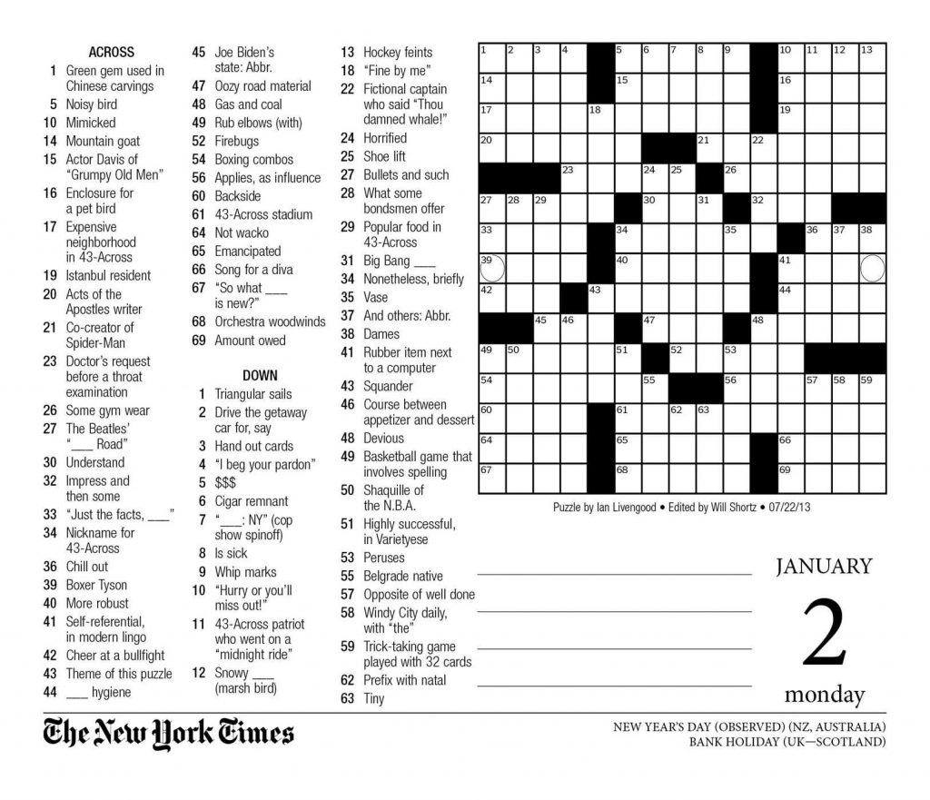 Printable Crossword Puzzles New Yorker Printable Crossword Puzzles