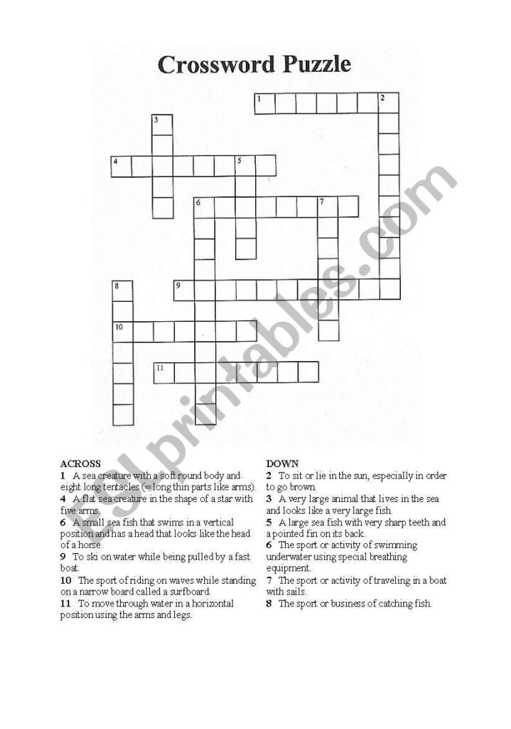 Printable Crossword Puzzles Sea Sports