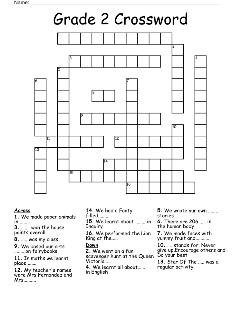 Printable Crossword Puzzles Second Grade Free Printable Templates