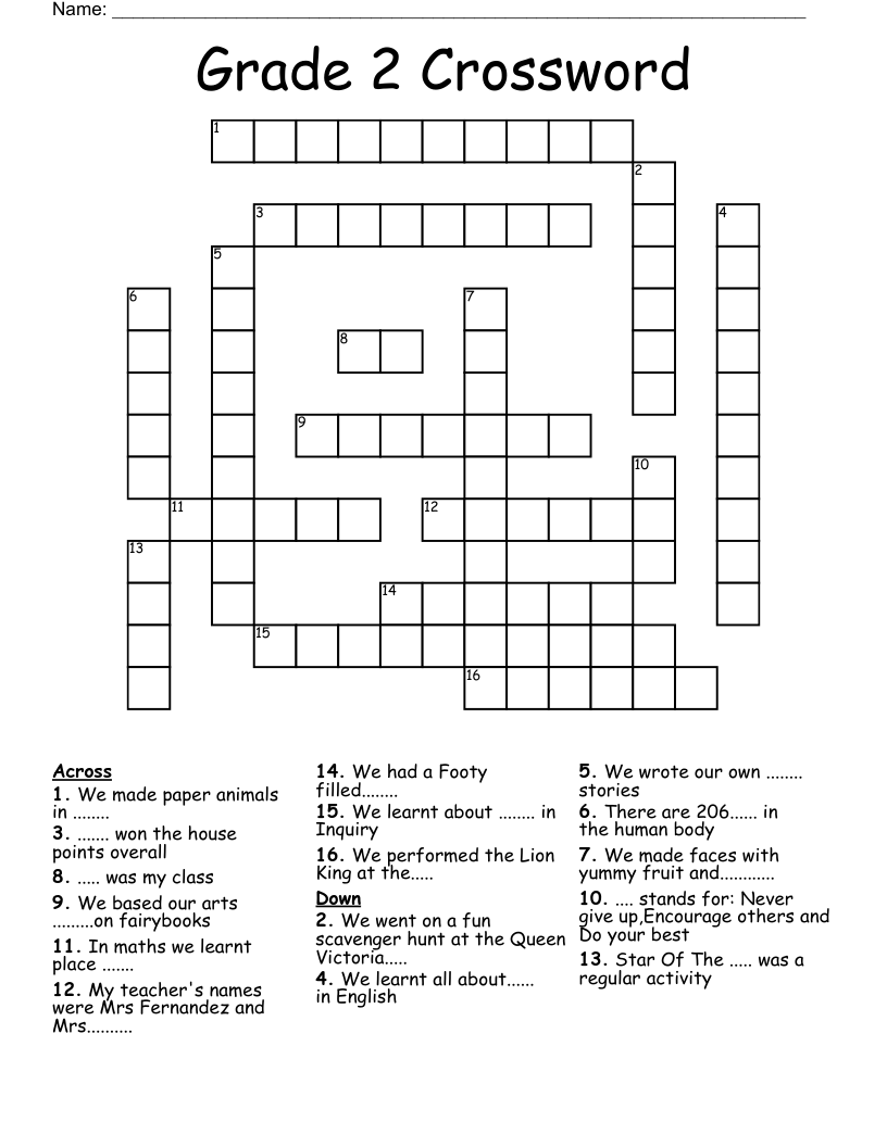 Printable Crossword Puzzles Second Grade Free Printable Templates