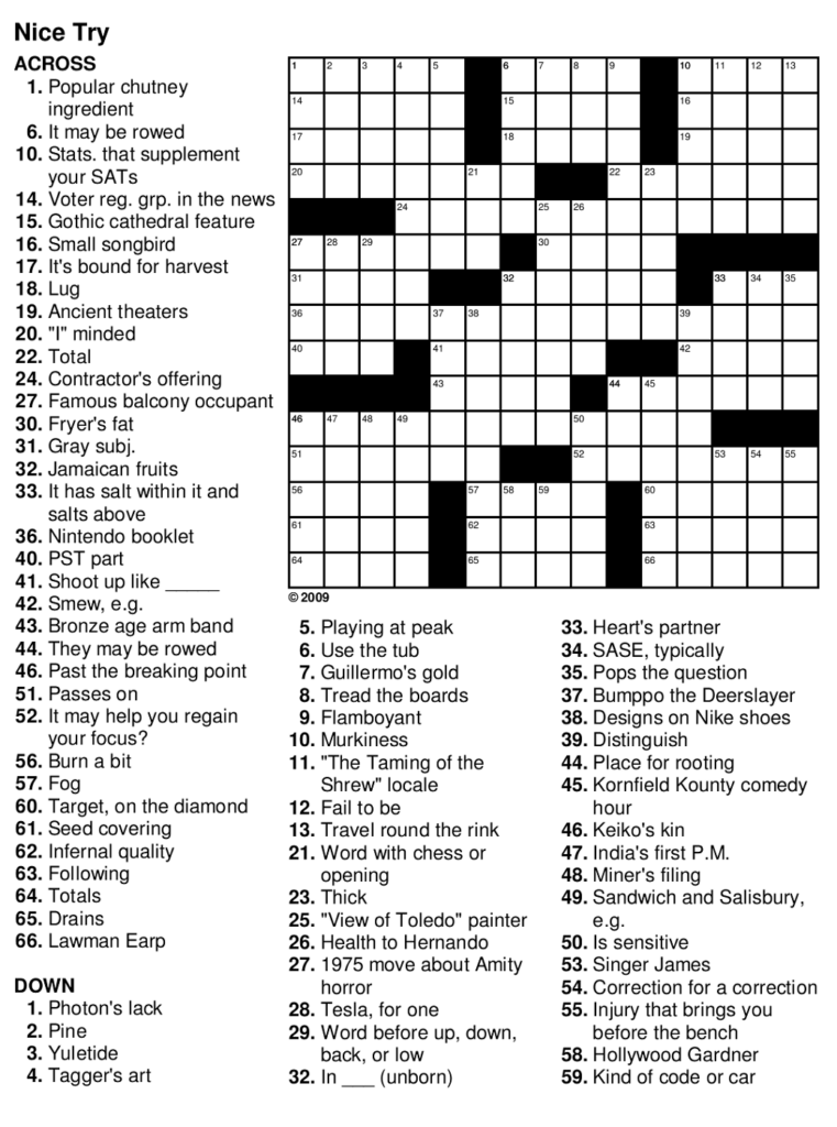 Printable Crossword Puzzles With Solutions