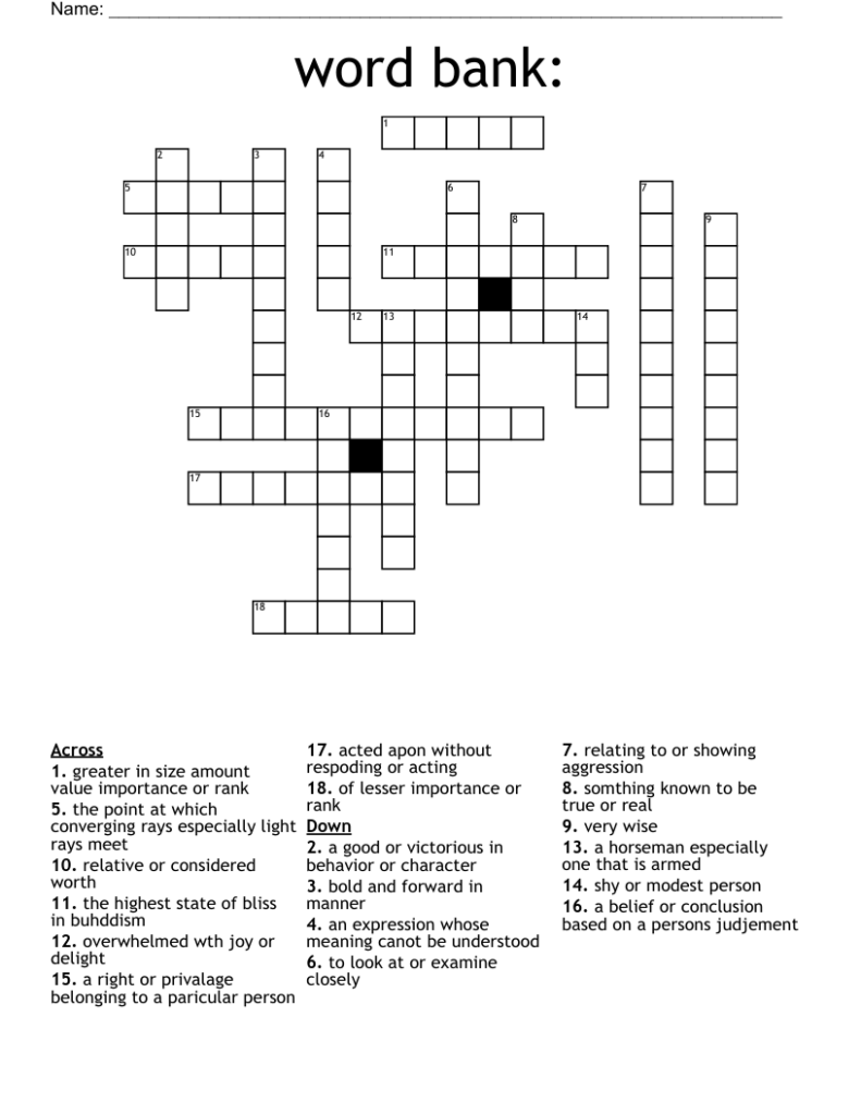Printable Crossword Puzzles With Word Bank