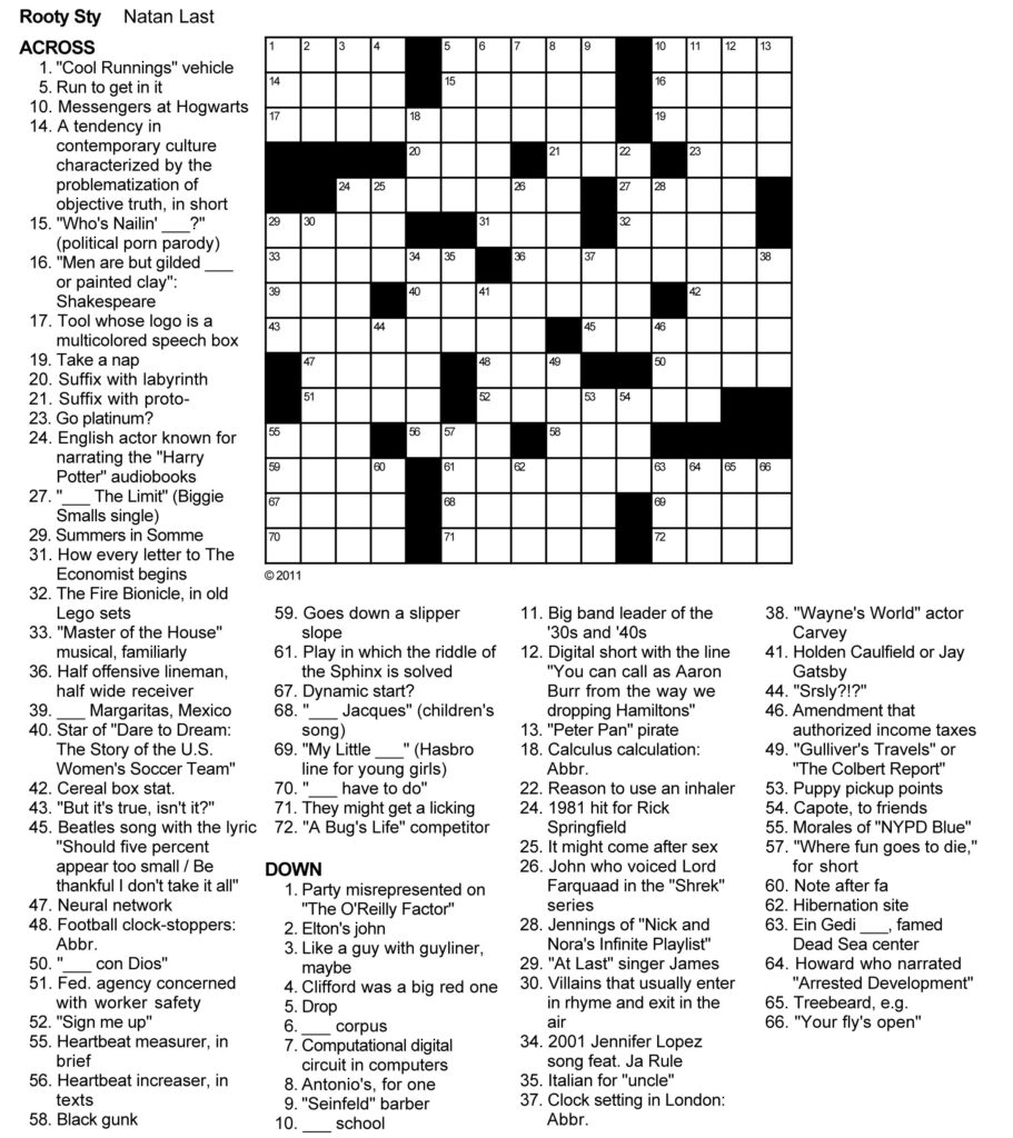 Printable Daily Crossword Puzzle