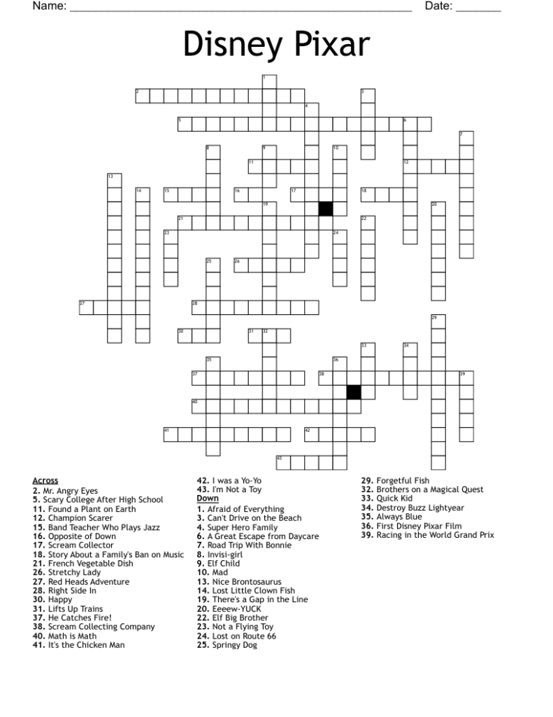 Printable Disney Crossword Puzzles