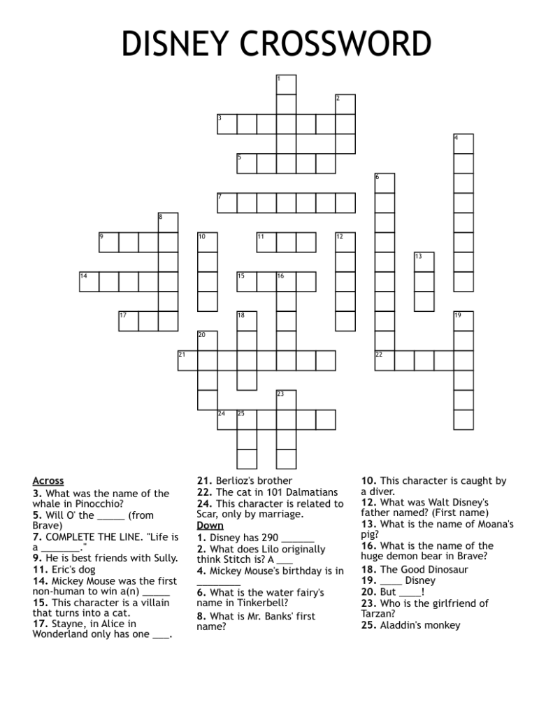 Printable Disney Crossword Puzzles