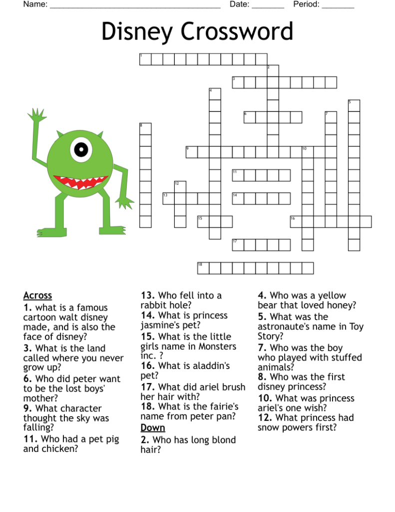 Printable Disney Crossword Puzzles