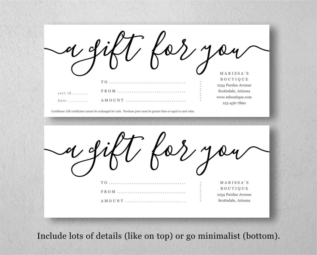 Printable Gift Certificate Template Gift Card Maker Simple Etsy