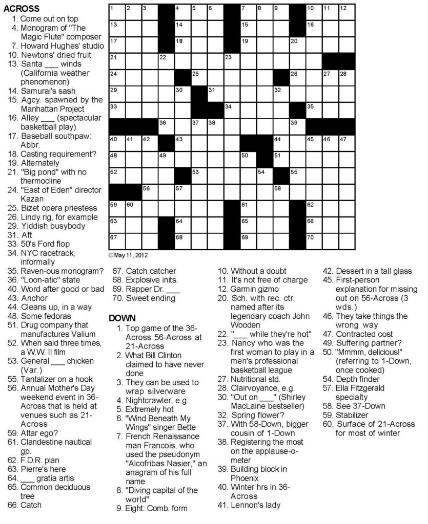 Printable Hard Crossword Puzzles