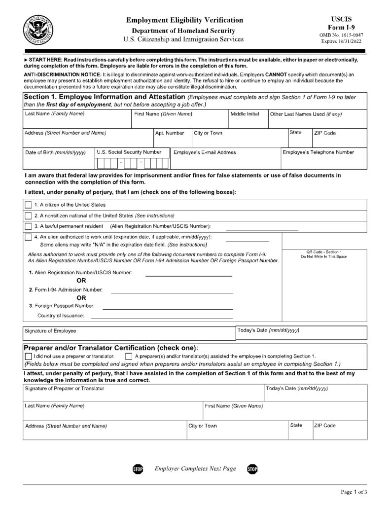 Printable I 9 Form 2024