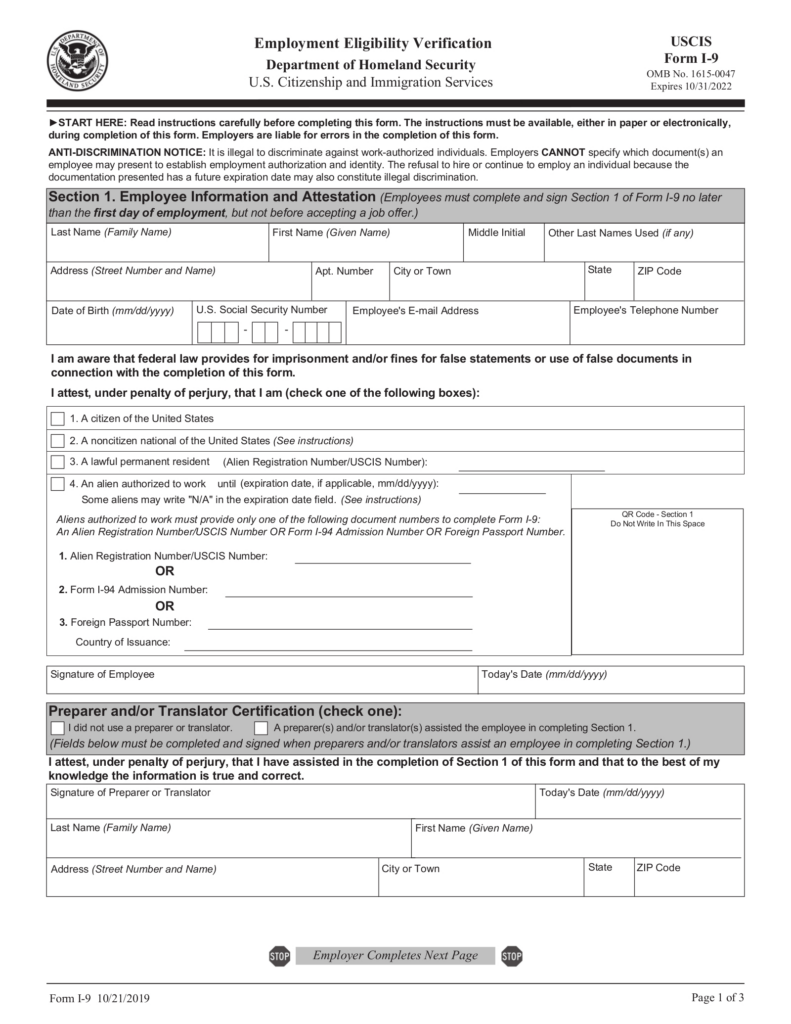 Printable I 9 Forms