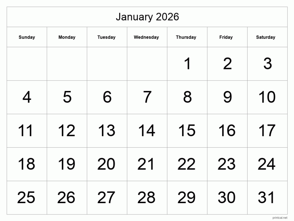 Printable January 2026 Calendar Free Printable Calendars