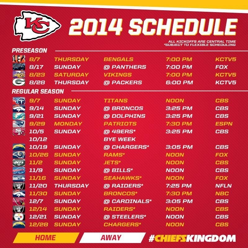 Printable Kansas City Chiefs Schedule