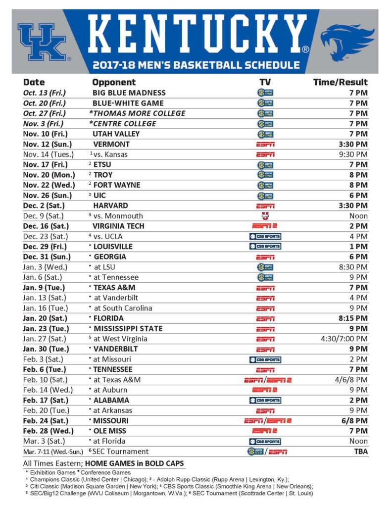 Printable Kentucky Basketball Schedule 23 24