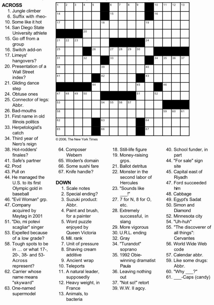 Printable La Times Crossword Puzzles