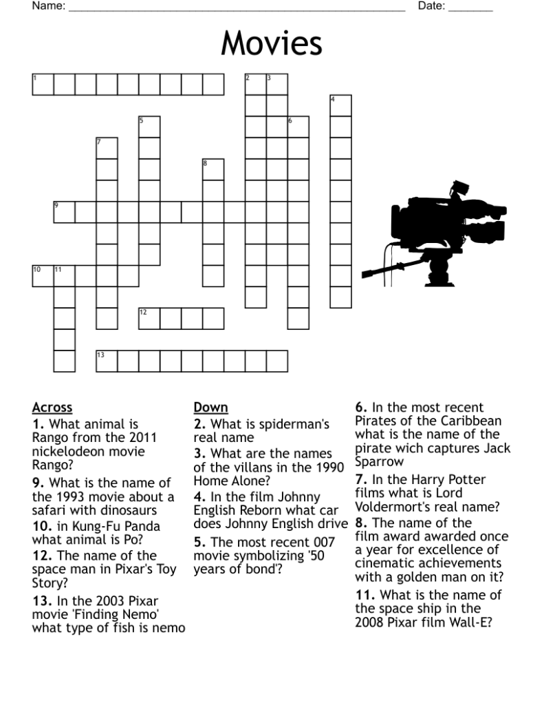 Printable Movie Crossword Puzzles