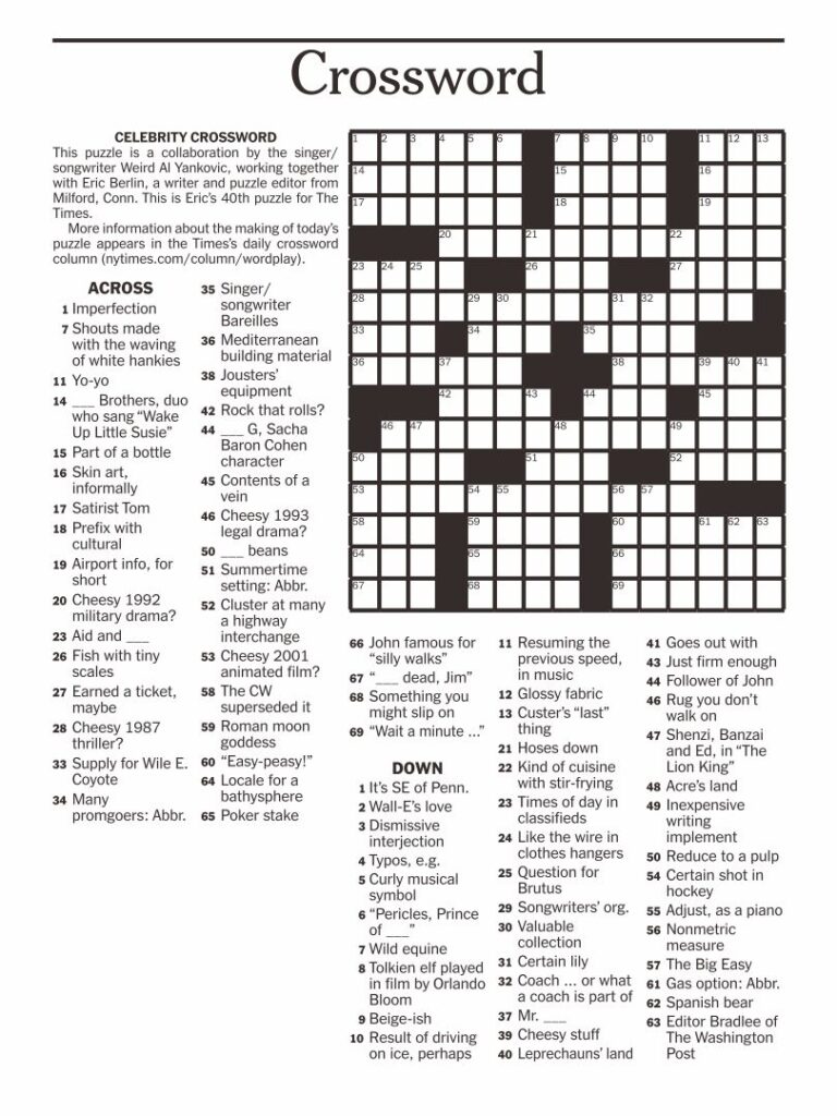 Printable New York Crossword Puzzles Printable Crossword Puzzles Free 