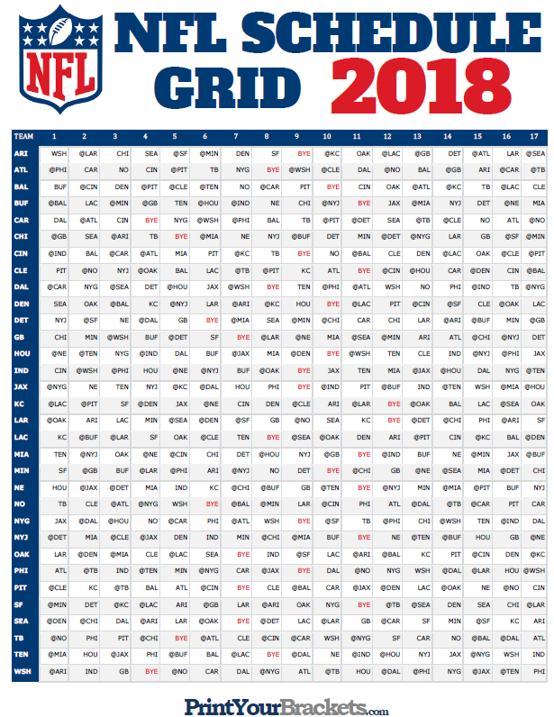 Printable Nfl Schedule By Week