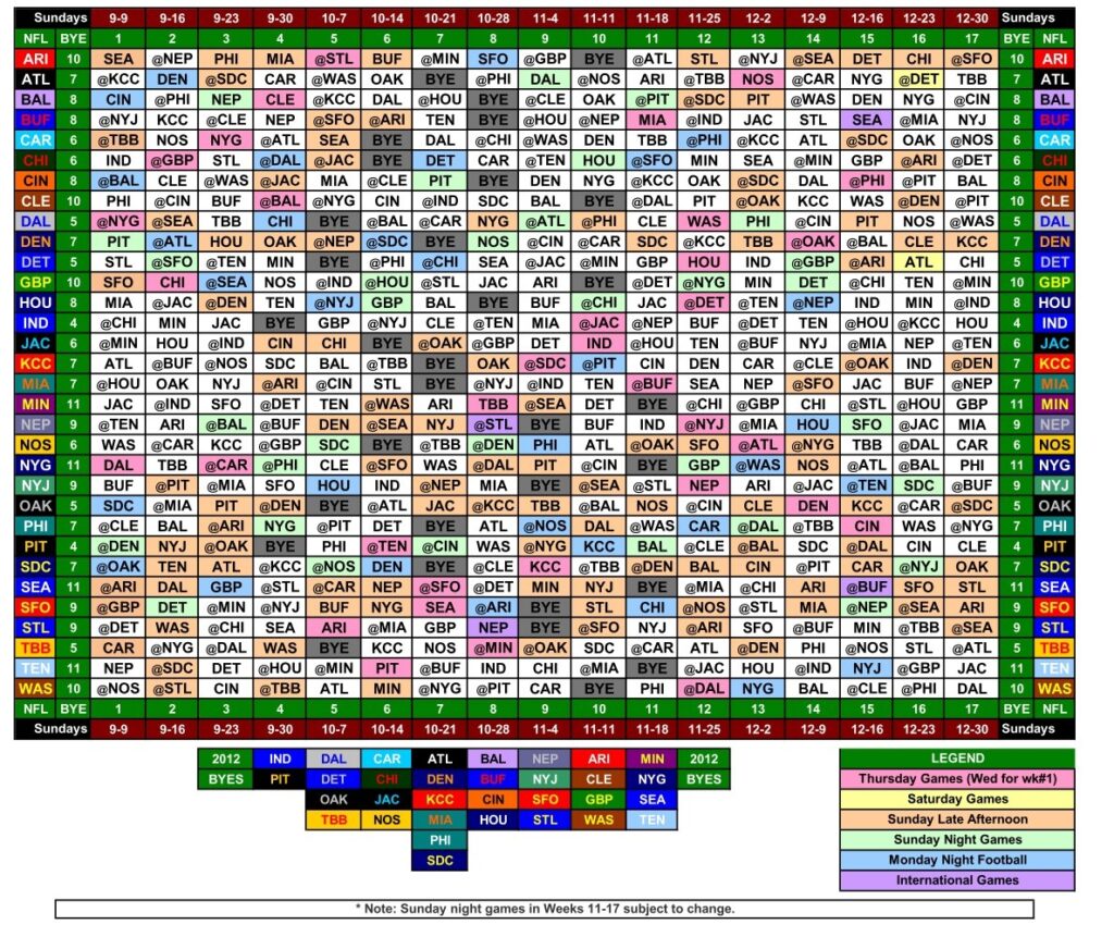 Printable Nfl Schedule Week 1