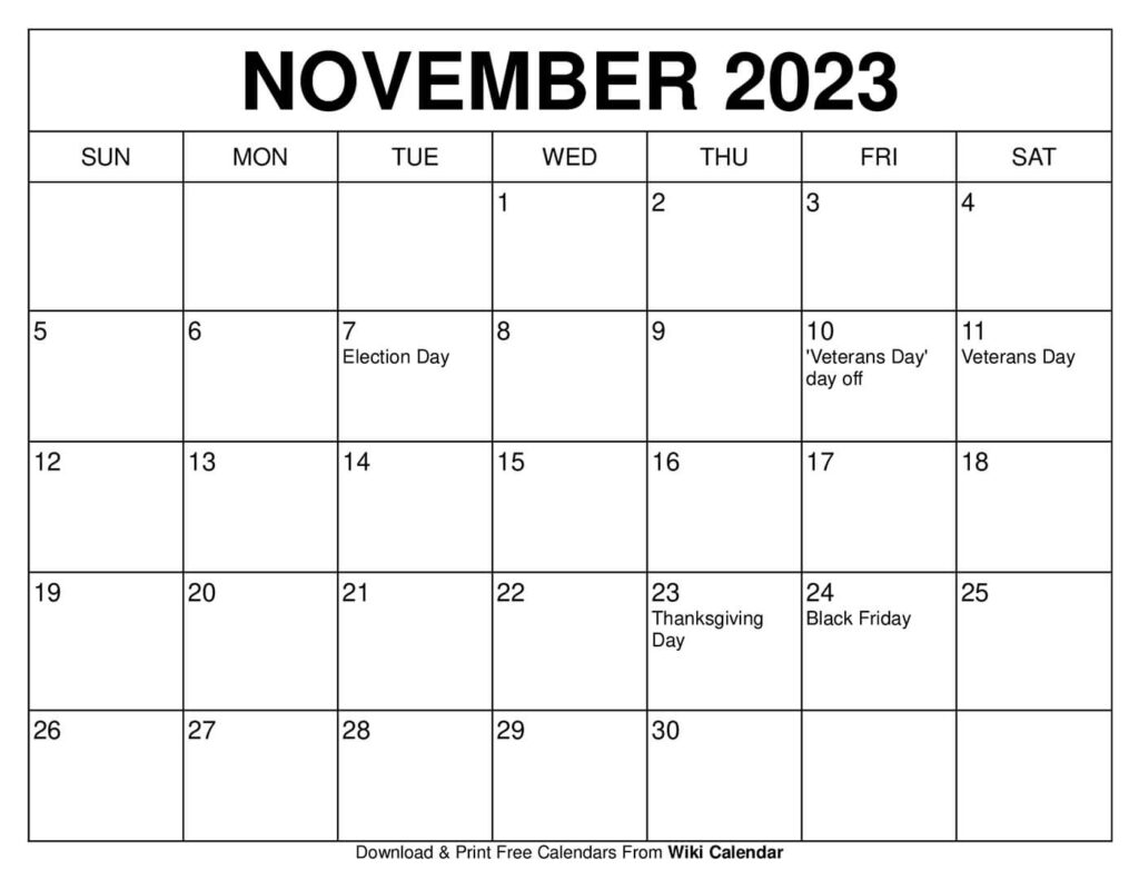 Printable November 2023 Calendar Apache OpenOffice Templates