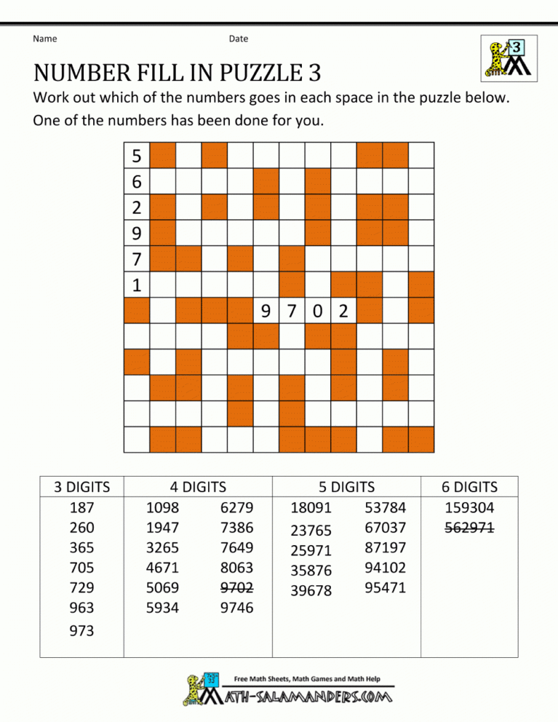 Printable Number Crossword Puzzles