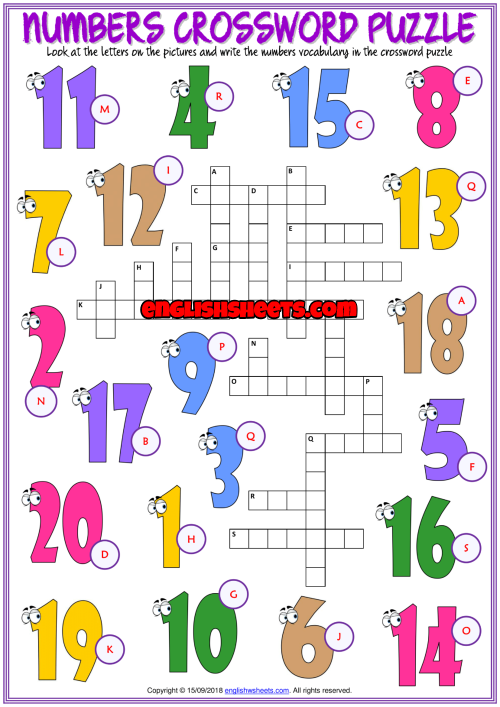 Printable Number Crossword Puzzles