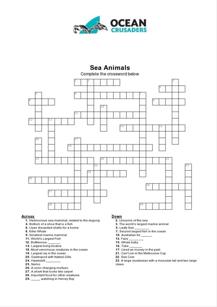 Printable Ocean Crossword Puzzles Printable Crossword Puzzles