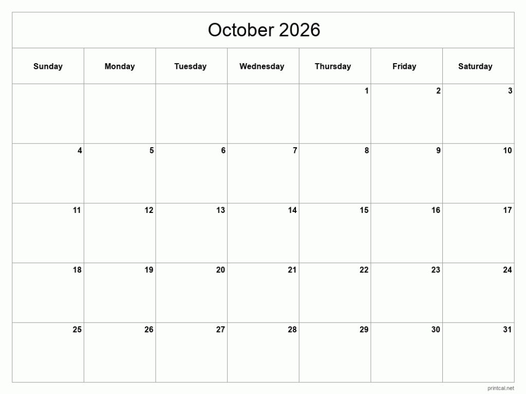 Printable October 2026 Calendar Free Printable Calendars