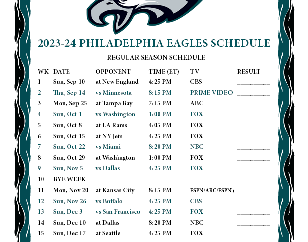 Printable Philadelphia Eagles Schedule 2025 2026 A Comprehensive Guide