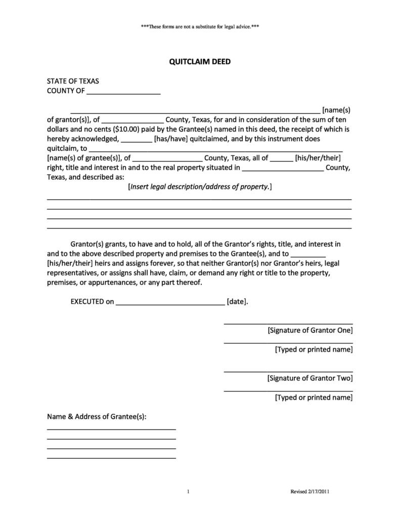 Printable Quit Claim Deed Form Printable Online