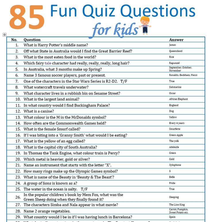 Printable Quiz Questions And Answers