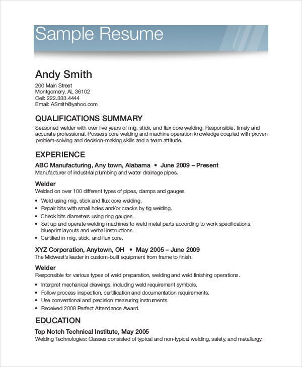 Printable Resume Form