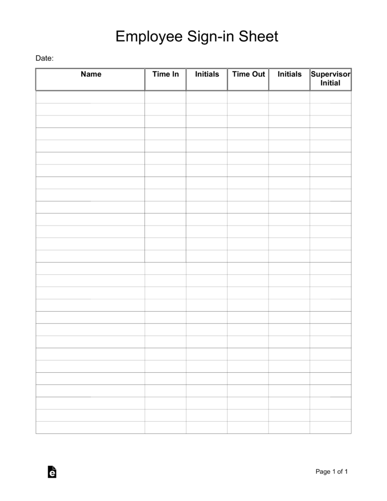 Printable Sign In Sheet