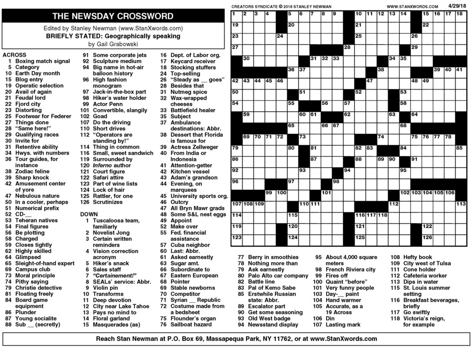 Printable Sunday Crossword Puzzle