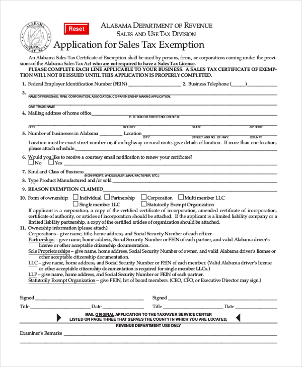 Printable Tax Exempt Form