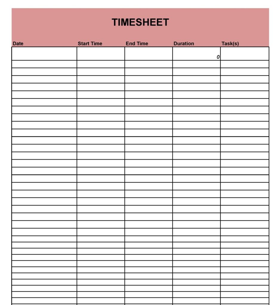 Printable Time Sheet Template