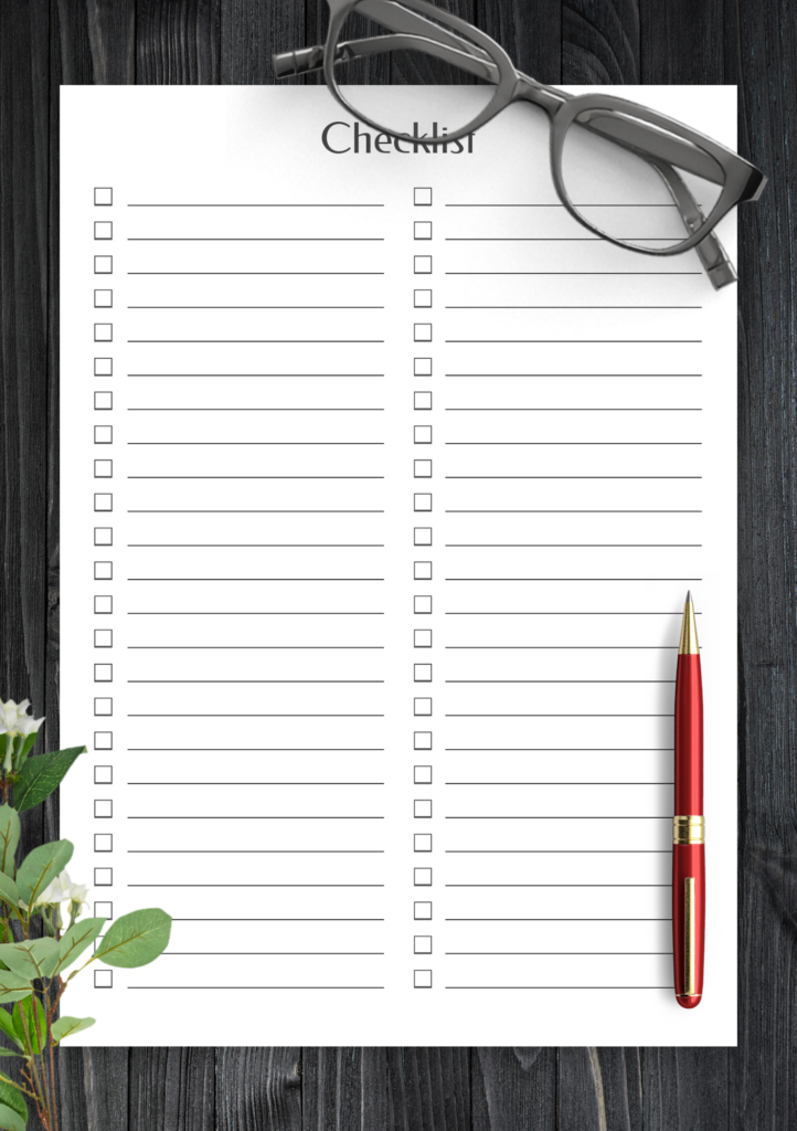 Printable To Do Checklist Template