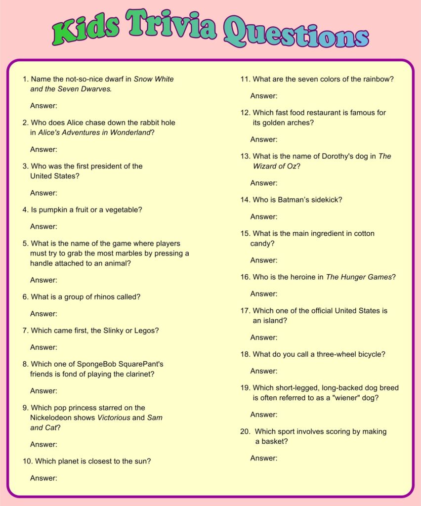 Printable Trivia With Answers